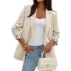 imagePRETTYGARDEN Blazers for Women 2025 Fall Work Office Suit Jackets Dressy Open Front Leopard Blazer Business Casual OutfitsBeige