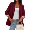 imagePRETTYGARDEN Blazers for Women 2025 Fall Work Office Suit Jackets Dressy Open Front Leopard Blazer Business Casual OutfitsBurgundy
