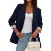 imagePRETTYGARDEN Blazers for Women 2025 Fall Work Office Suit Jackets Dressy Open Front Leopard Blazer Business Casual OutfitsDark Blue