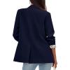 imagePRETTYGARDEN Blazers for Women 2025 Fall Work Office Suit Jackets Dressy Open Front Leopard Blazer Business Casual OutfitsDark Blue