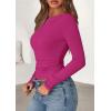 imagePRETTYGARDEN Long Sleeve Shirts for Women 2025 Fall Boat Neck Ribbed Knit Ruched Fitted Going Out Tops Casual Basic TeesHot Pink