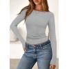 imagePRETTYGARDEN Long Sleeve Shirts for Women 2025 Fall Boat Neck Ribbed Knit Ruched Fitted Going Out Tops Casual Basic TeesLight Grey