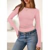 imagePRETTYGARDEN Long Sleeve Shirts for Women 2025 Fall Boat Neck Ribbed Knit Ruched Fitted Going Out Tops Casual Basic TeesPink