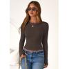 imagePRETTYGARDEN Women 2025 Fall Clothes Long Sleeve Shirts Ribbed Knit Fitted Basic Tee Going Out Tops Underscrub Casual OutfitsDark Brown