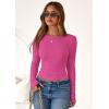 imagePRETTYGARDEN Women 2025 Fall Clothes Long Sleeve Shirts Ribbed Knit Fitted Basic Tee Going Out Tops Underscrub Casual OutfitsHot Pink