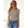 imagePRETTYGARDEN Women 2025 Fall Clothes Long Sleeve Shirts Ribbed Knit Fitted Basic Tee Going Out Tops Underscrub Casual OutfitsLight Khaki