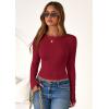 imagePRETTYGARDEN Women 2025 Fall Clothes Long Sleeve Shirts Ribbed Knit Fitted Basic Tee Going Out Tops Underscrub Casual OutfitsRed