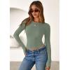 imagePRETTYGARDEN Women 2025 Fall Clothes Long Sleeve Shirts Ribbed Knit Fitted Basic Tee Going Out Tops Underscrub Casual OutfitsSage Green