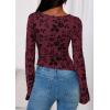 imagePRETTYGARDEN Women Long Sleeve Floral Mesh Tops Blouse 2025 Fall Trendy Boat Neck Ruched Fitted Shirt Going Out Date OutfitsBurgundy