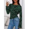 imagePRETTYGARDEN Women Long Sleeve Floral Mesh Tops Blouse 2025 Fall Trendy Boat Neck Ruched Fitted Shirt Going Out Date OutfitsDark Green