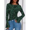 imagePRETTYGARDEN Women Long Sleeve Floral Mesh Tops Blouse 2025 Fall Trendy Boat Neck Ruched Fitted Shirt Going Out Date OutfitsDark Green