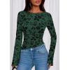 imagePRETTYGARDEN Women Long Sleeve Floral Mesh Tops Blouse 2025 Fall Trendy Boat Neck Ruched Fitted Shirt Going Out Date OutfitsDark Green
