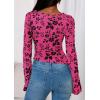 imagePRETTYGARDEN Women Long Sleeve Floral Mesh Tops Blouse 2025 Fall Trendy Boat Neck Ruched Fitted Shirt Going Out Date OutfitsHot Pink