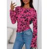 imagePRETTYGARDEN Women Long Sleeve Floral Mesh Tops Blouse 2025 Fall Trendy Boat Neck Ruched Fitted Shirt Going Out Date OutfitsHot Pink