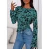 imagePRETTYGARDEN Women Long Sleeve Floral Mesh Tops Blouse 2025 Fall Trendy Boat Neck Ruched Fitted Shirt Going Out Date OutfitsLake Blue