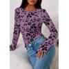 imagePRETTYGARDEN Women Long Sleeve Floral Mesh Tops Blouse 2025 Fall Trendy Boat Neck Ruched Fitted Shirt Going Out Date OutfitsPurple