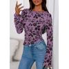 imagePRETTYGARDEN Women Long Sleeve Floral Mesh Tops Blouse 2025 Fall Trendy Boat Neck Ruched Fitted Shirt Going Out Date OutfitsPurple
