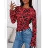 imagePRETTYGARDEN Women Long Sleeve Floral Mesh Tops Blouse 2025 Fall Trendy Boat Neck Ruched Fitted Shirt Going Out Date OutfitsRed
