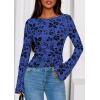 imagePRETTYGARDEN Women Long Sleeve Floral Mesh Tops Blouse 2025 Fall Trendy Boat Neck Ruched Fitted Shirt Going Out Date OutfitsRoyal Blue