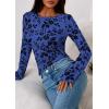 imagePRETTYGARDEN Women Long Sleeve Floral Mesh Tops Blouse 2025 Fall Trendy Boat Neck Ruched Fitted Shirt Going Out Date OutfitsRoyal Blue