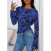 imagePRETTYGARDEN Women Long Sleeve Floral Mesh Tops Blouse 2025 Fall Trendy Boat Neck Ruched Fitted Shirt Going Out Date OutfitsRoyal Blue