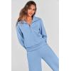 imagePRETTYGARDEN Womens 2 Piece Outfits Casual Lapel Half Zip Sweatshirts And Wide Leg Pants Tracksuit SetsBlue