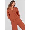 imagePRETTYGARDEN Womens 2 Piece Outfits Casual Lapel Half Zip Sweatshirts And Wide Leg Pants Tracksuit SetsBrick Red