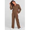 imagePRETTYGARDEN Womens 2 Piece Outfits Casual Lapel Half Zip Sweatshirts And Wide Leg Pants Tracksuit SetsBrown