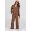 imagePRETTYGARDEN Womens 2 Piece Outfits Casual Lapel Half Zip Sweatshirts And Wide Leg Pants Tracksuit SetsBrown