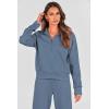 imagePRETTYGARDEN Womens 2 Piece Outfits Casual Lapel Half Zip Sweatshirts And Wide Leg Pants Tracksuit SetsGrey Blue