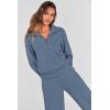 imagePRETTYGARDEN Womens 2 Piece Outfits Casual Lapel Half Zip Sweatshirts And Wide Leg Pants Tracksuit SetsGrey Blue