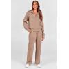 imagePRETTYGARDEN Womens 2 Piece Outfits Casual Lapel Half Zip Sweatshirts And Wide Leg Pants Tracksuit SetsKhaki