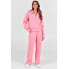 imagePRETTYGARDEN Womens 2 Piece Outfits Casual Lapel Half Zip Sweatshirts And Wide Leg Pants Tracksuit SetsPink
