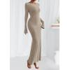 imagePRETTYGARDEN Womens Fall Fashion 2025 Long Sleeve Maxi Dress Ribbed Knit Boat Neck Bodycon Casual Dresses Going Out OutfitsApricot