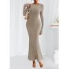 imagePRETTYGARDEN Womens Fall Fashion 2025 Long Sleeve Maxi Dress Ribbed Knit Boat Neck Bodycon Casual Dresses Going Out OutfitsApricot