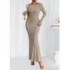 imagePRETTYGARDEN Womens Fall Fashion 2025 Long Sleeve Maxi Dress Ribbed Knit Boat Neck Bodycon Casual Dresses Going Out OutfitsApricot