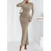 imagePRETTYGARDEN Womens Fall Fashion 2025 Long Sleeve Maxi Dress Ribbed Knit Boat Neck Bodycon Casual Dresses Going Out OutfitsApricot