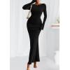 imagePRETTYGARDEN Womens Fall Fashion 2025 Long Sleeve Maxi Dress Ribbed Knit Boat Neck Bodycon Casual Dresses Going Out OutfitsBlack