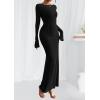 imagePRETTYGARDEN Womens Fall Fashion 2025 Long Sleeve Maxi Dress Ribbed Knit Boat Neck Bodycon Casual Dresses Going Out OutfitsBlack