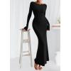 imagePRETTYGARDEN Womens Fall Fashion 2025 Long Sleeve Maxi Dress Ribbed Knit Boat Neck Bodycon Casual Dresses Going Out OutfitsBlack