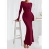 imagePRETTYGARDEN Womens Fall Fashion 2025 Long Sleeve Maxi Dress Ribbed Knit Boat Neck Bodycon Casual Dresses Going Out OutfitsBurgundy