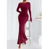 imagePRETTYGARDEN Womens Fall Fashion 2025 Long Sleeve Maxi Dress Ribbed Knit Boat Neck Bodycon Casual Dresses Going Out OutfitsBurgundy