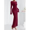 imagePRETTYGARDEN Womens Fall Fashion 2025 Long Sleeve Maxi Dress Ribbed Knit Boat Neck Bodycon Casual Dresses Going Out OutfitsBurgundy