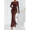 imagePRETTYGARDEN Womens Fall Fashion 2025 Long Sleeve Maxi Dress Ribbed Knit Boat Neck Bodycon Casual Dresses Going Out OutfitsCoffee