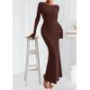 imagePRETTYGARDEN Womens Fall Fashion 2025 Long Sleeve Maxi Dress Ribbed Knit Boat Neck Bodycon Casual Dresses Going Out OutfitsCoffee