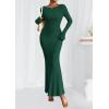 imagePRETTYGARDEN Womens Fall Fashion 2025 Long Sleeve Maxi Dress Ribbed Knit Boat Neck Bodycon Casual Dresses Going Out OutfitsDark Green