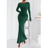 imagePRETTYGARDEN Womens Fall Fashion 2025 Long Sleeve Maxi Dress Ribbed Knit Boat Neck Bodycon Casual Dresses Going Out OutfitsDark Green