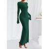 imagePRETTYGARDEN Womens Fall Fashion 2025 Long Sleeve Maxi Dress Ribbed Knit Boat Neck Bodycon Casual Dresses Going Out OutfitsDark Green