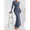imagePRETTYGARDEN Womens Fall Fashion 2025 Long Sleeve Maxi Dress Ribbed Knit Boat Neck Bodycon Casual Dresses Going Out OutfitsDusty Blue