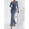imagePRETTYGARDEN Womens Fall Fashion 2025 Long Sleeve Maxi Dress Ribbed Knit Boat Neck Bodycon Casual Dresses Going Out OutfitsDusty Blue